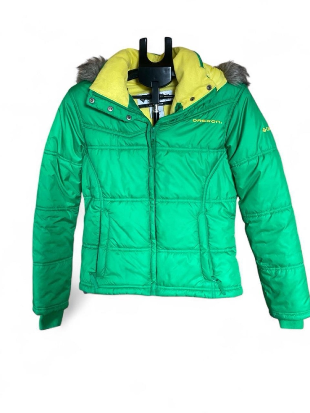 Women’s Green Puffer Jacket with Yellow Lining